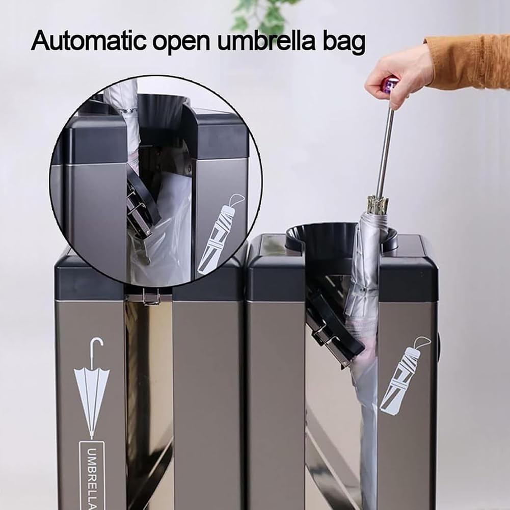 KK-GAL Double Head Umbrella Stand, Automatic Wet Umbrella Bag Wrapper, Stainless Steel Umbrella Packing & Wrapping Machine with 1200 Bags, Commercial Umbrella Bag Machine,Black