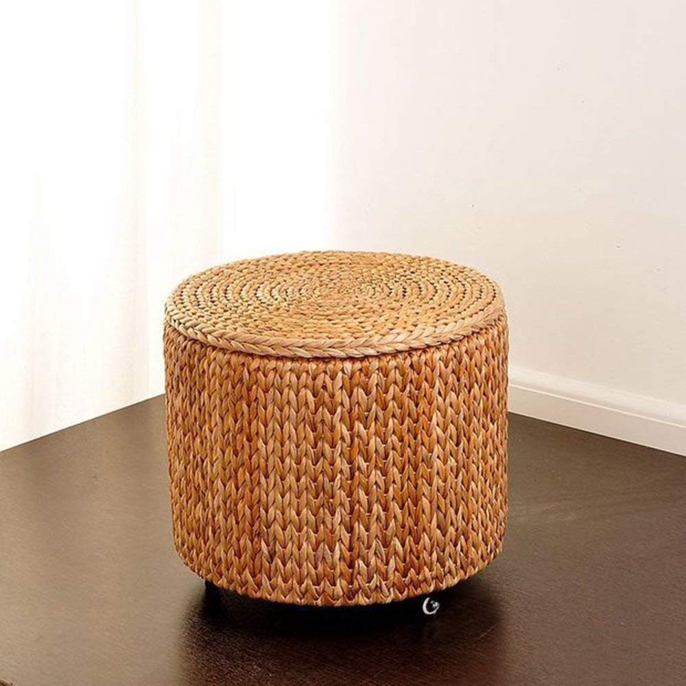 Taburete de almacenamiento redondo para salón y sofá con ruedas de estilo retro 5