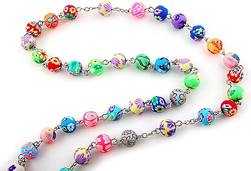 Miniatura 3 de YEYULIN Rosario de cuentas de arcilla polimérica collar largo de aleación con cruz de aleación joyería católica cristiana rosario solo para mujer