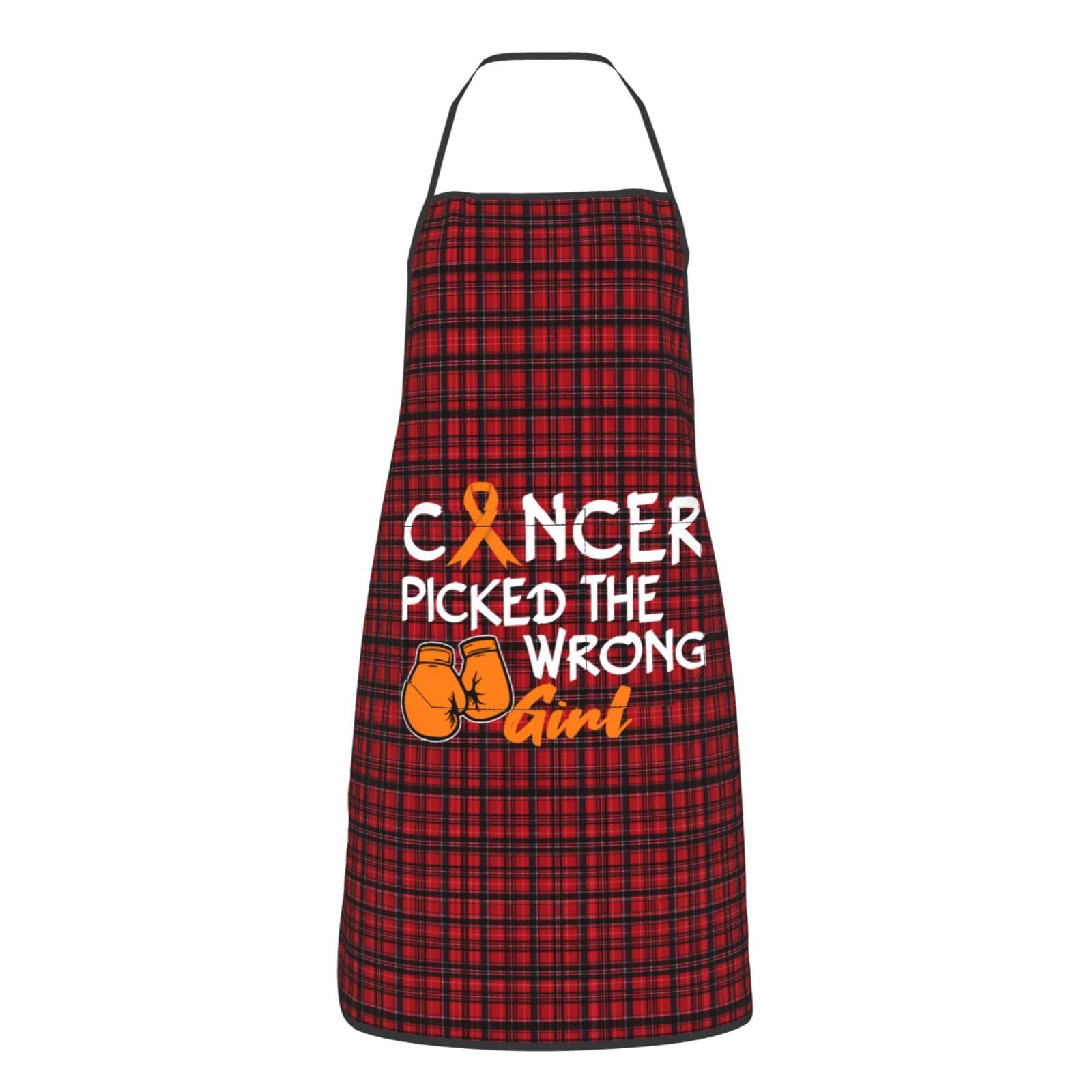 nopicsn Cancer Picked The Wrong Girl Kidney Cancer Apron for cooking with Pockets Women Men Kitchen Chef Funny Aprons