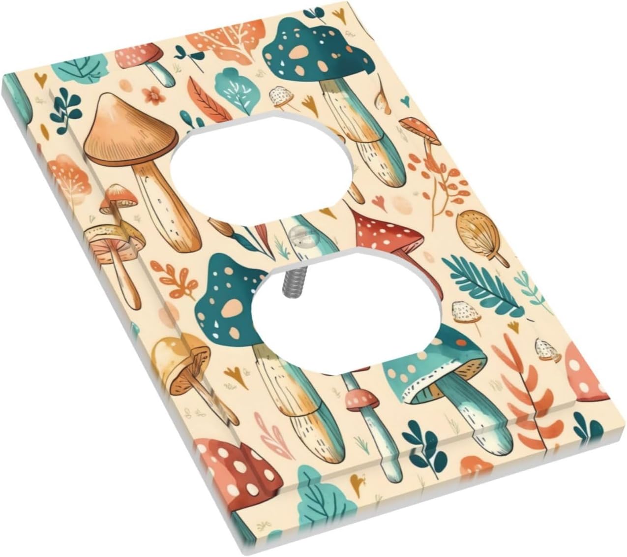 Colorful Mushroom Plant Leaf Outlet Covers Light Switch Cover Decorative Duplex Wall Plate Electrical Switchcover Faceplate for Boy Girl Kid Bedroom Kitchen 5" x 3"