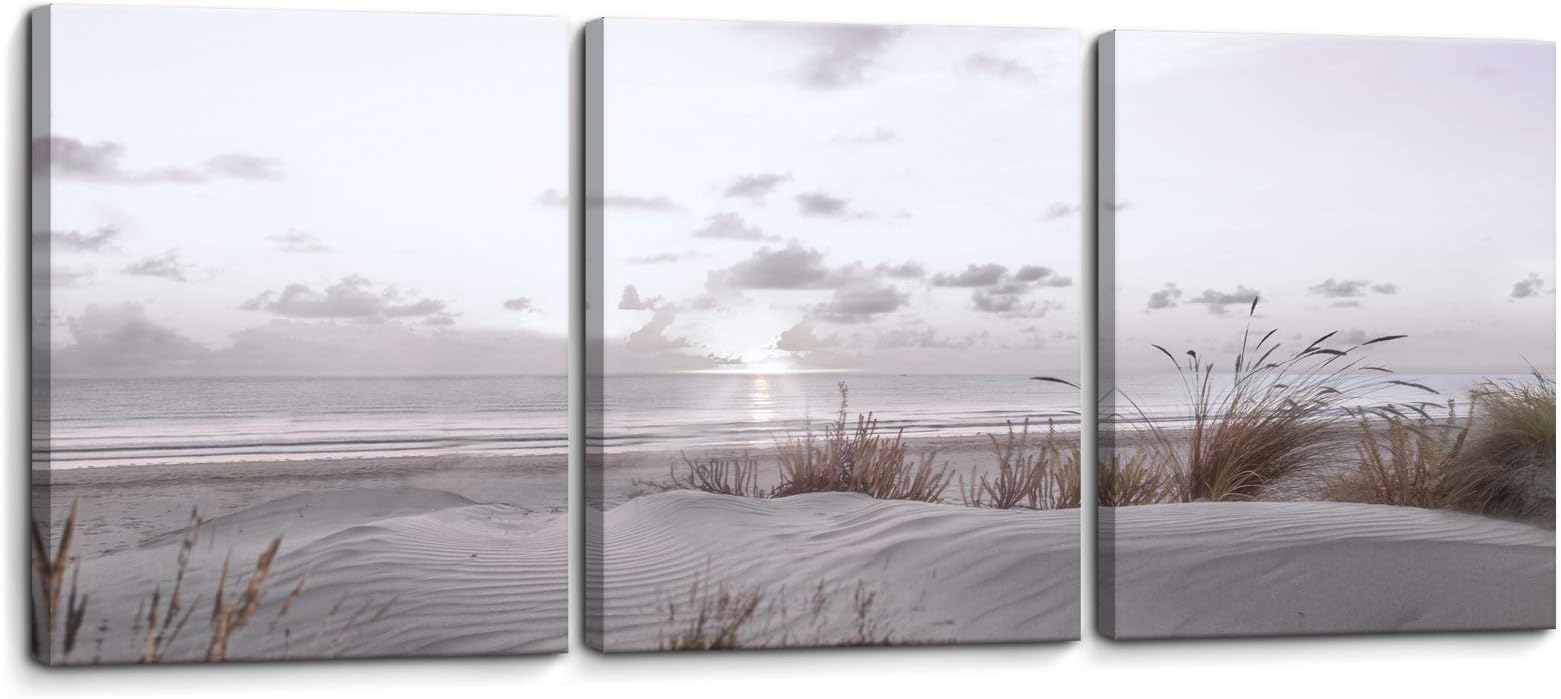 SOUGUAN Beach Decor Wall Art for Living Room 3 Panel Bathroom Decor Wall Art Beach Painting Beach Sea View Decorations Bedroom Office Corridor Pattern Home Decor 12x16 Inches