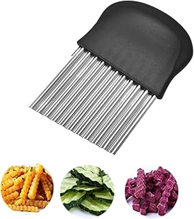 LMOGWL 1pcs Cortador ondulado de patatas, cortador ondulado, cortador de virutas de acero inoxidable para cortar zanahorias, frutas, boniatos, verduras, mantequilla (negro)