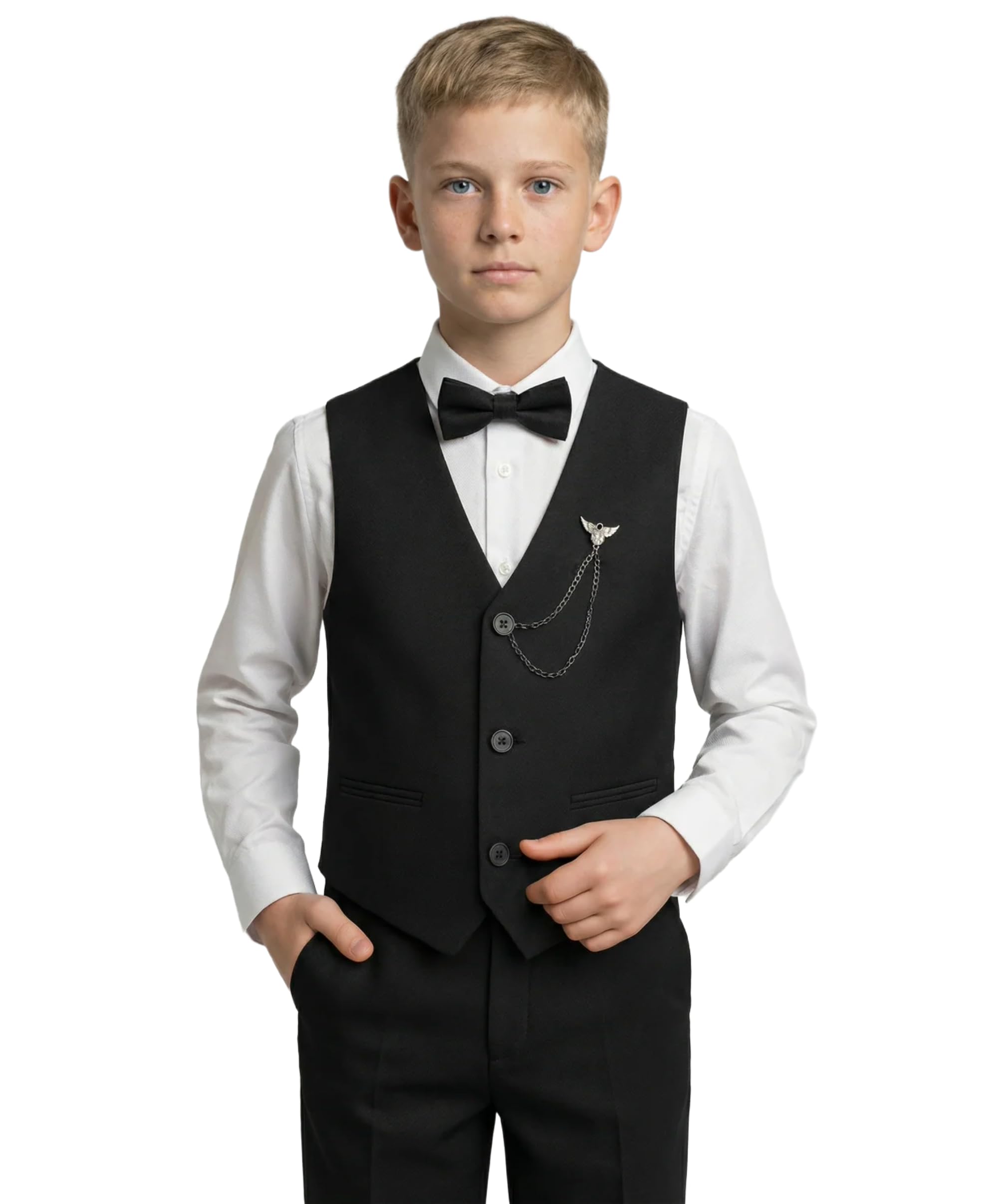 Traje formal de niño para bodas y conjunto de chaleco de 4 piezas 7
