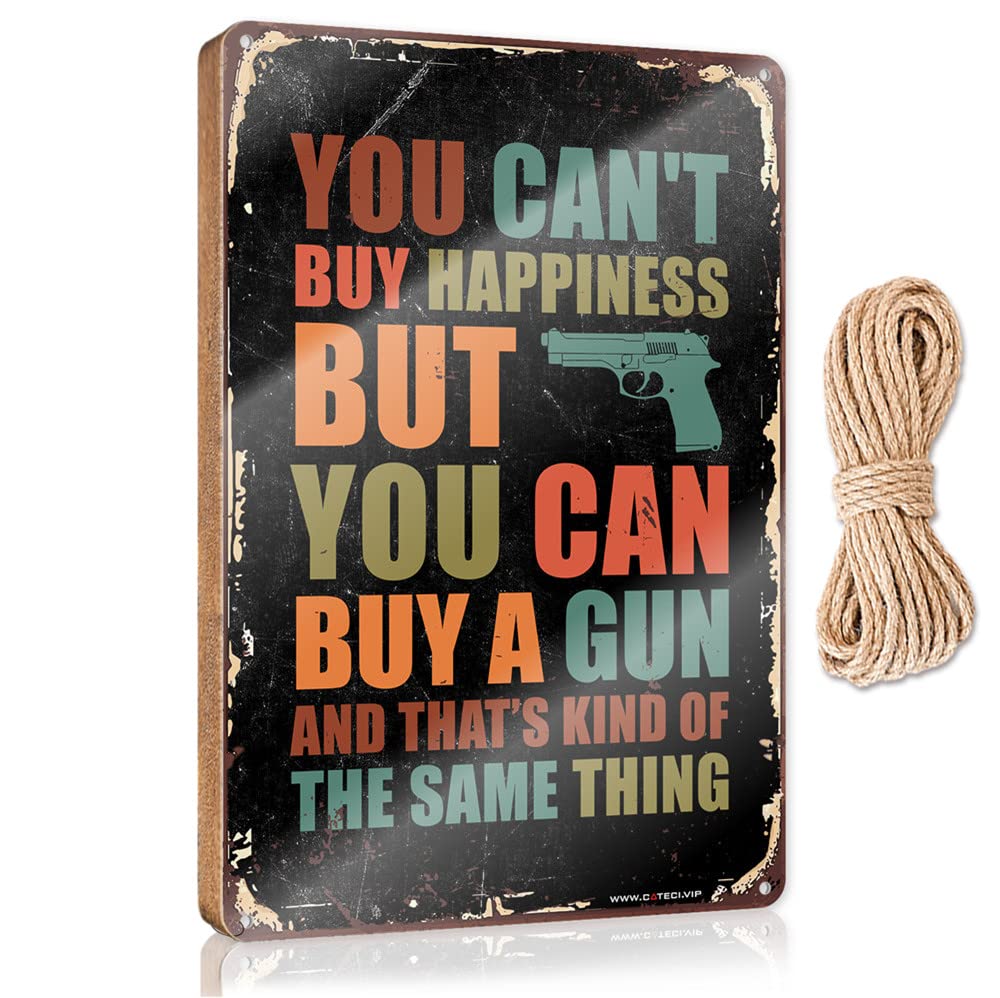 Yyhleh One Color Signs For Kitchen Fall Porch Sign You Can't Buy Happiness But Can A Gun Wooden Sign(23X35cm)