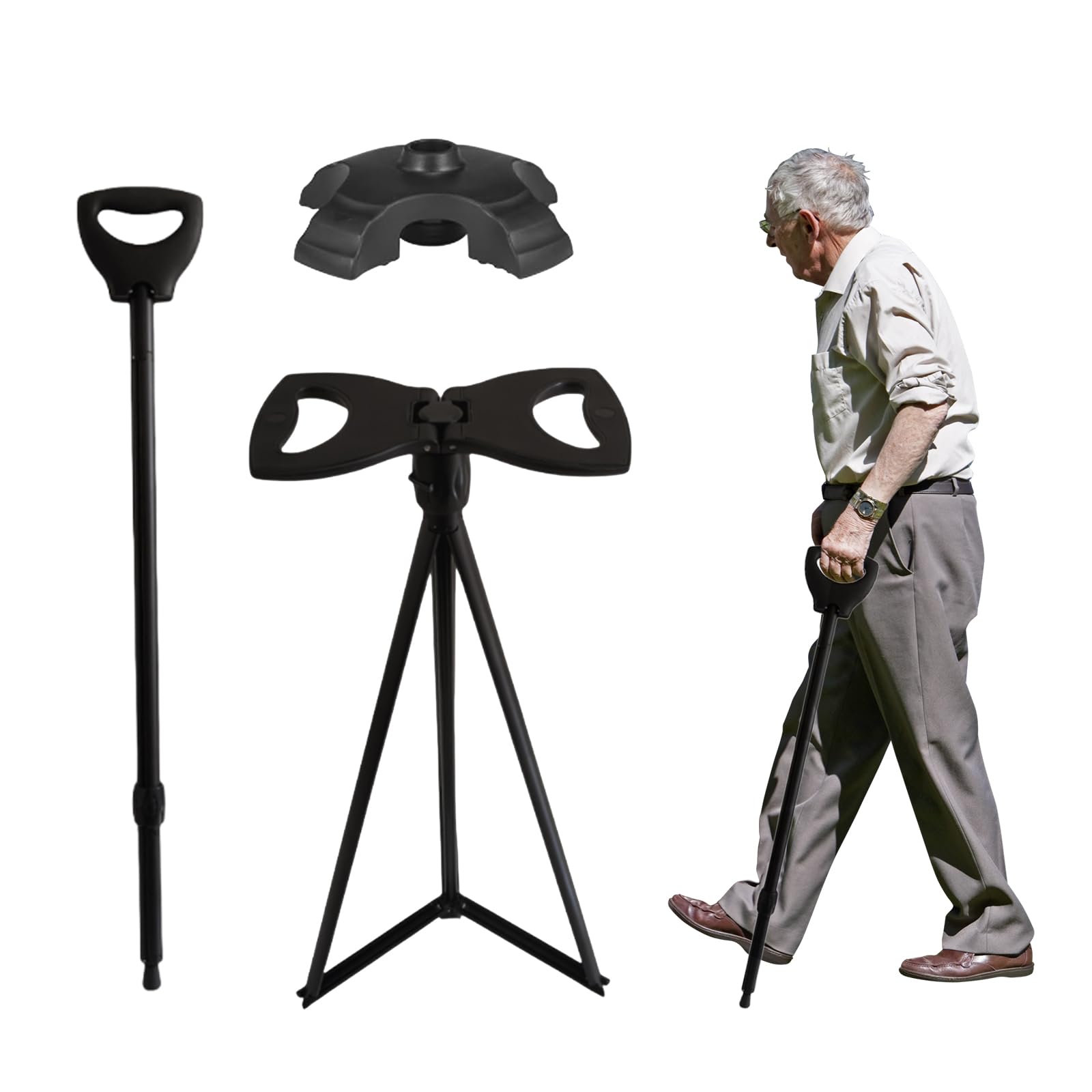 Silla de Paseo portátil, bastón Ajustable con Asiento, bastón portátil Ajustable, Asiento Plegable para bastón para Acampada, Senderismo y Viajes, Carga máxima 80 kg