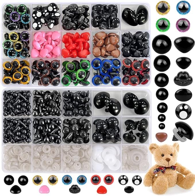 DTYDECLE 700 Stück Kunststoff knopfaugen, 6-27mm Bunte Sicherseitsaugen und Sicherseitsnasen puppenaugen mit Unterlegscheiben für Puppe Teddybär Spielzeuge DIY Basteln
