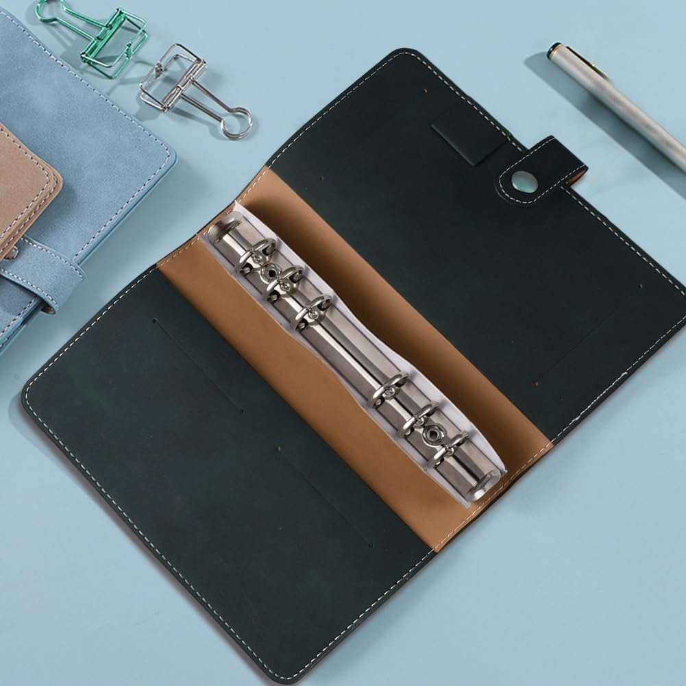A6 PU Leather Notebook Binder Refillable 6 Ring Planner Cover with Dividers Pockets Travel Journal Folder Soft Cover Loose Leaf Binder Protector for Meeting Filler Paper Cash (Dark Blue) - Image 4