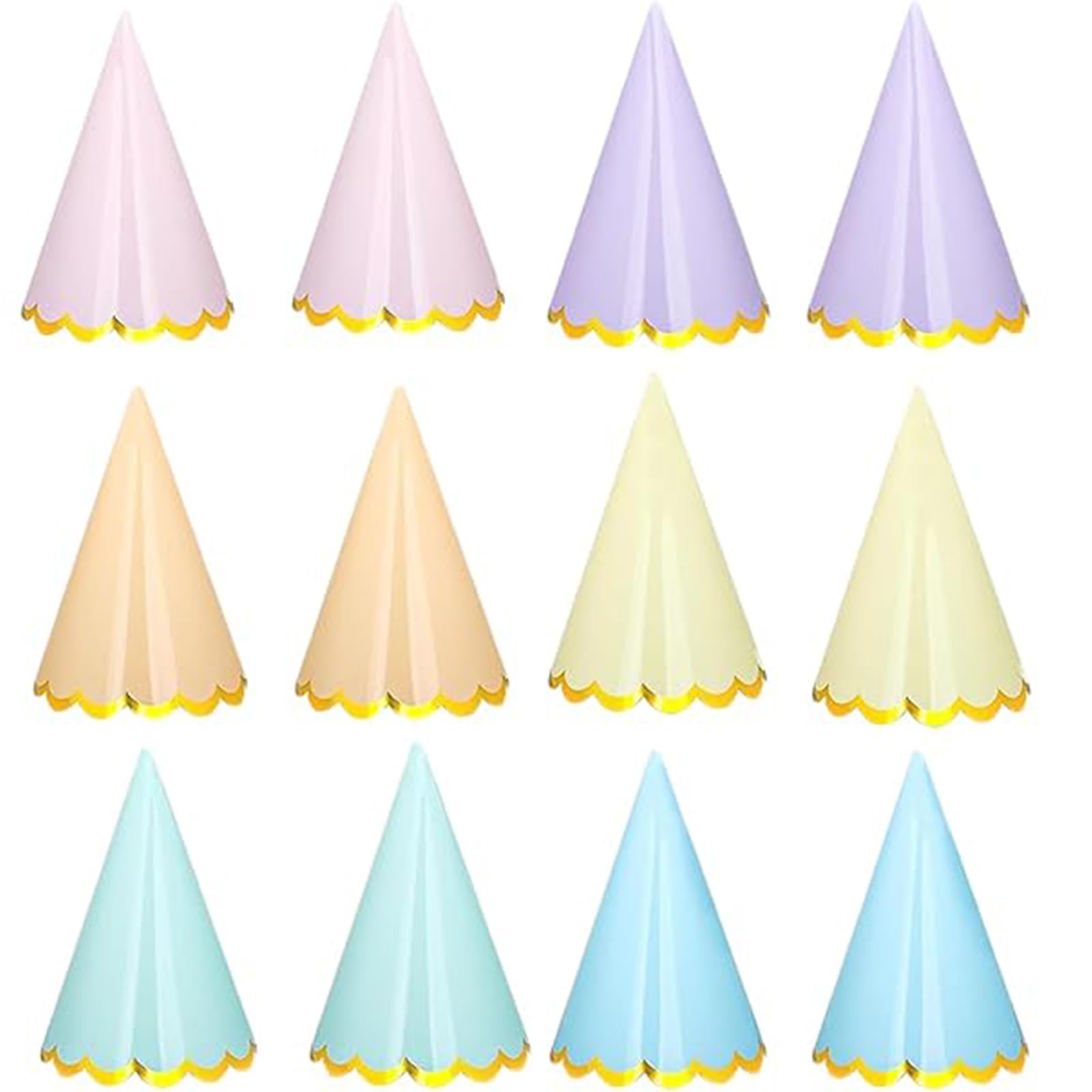 ToqoGeri 12 PCS Party Hats, Pastel Color Cone Birthday Hats with Elastic String, Activity Decorations for Kid Baby Showers Wedding Partys and Pets Celebrations