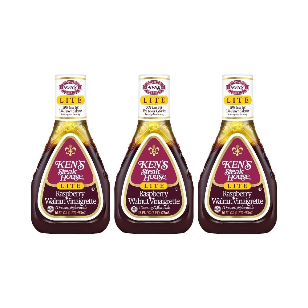 Ken's Steak House Lite Raspberry Walnut Vinaigrette, 16 Fl Oz (Pack of 3)