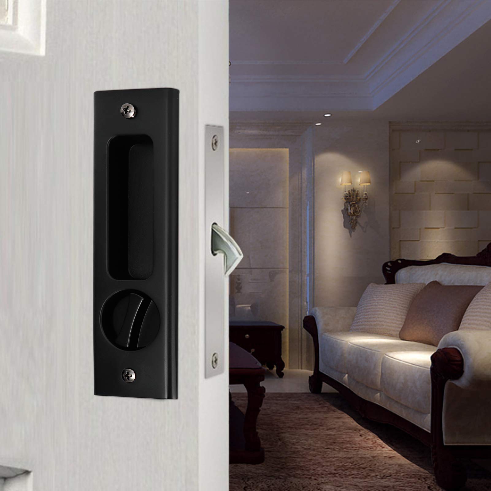 Sliding Door Lock, Zinc Alloy Sliding Barn Door Mortise Latch Lock Invisible Recessed Handle Latch - Image 2