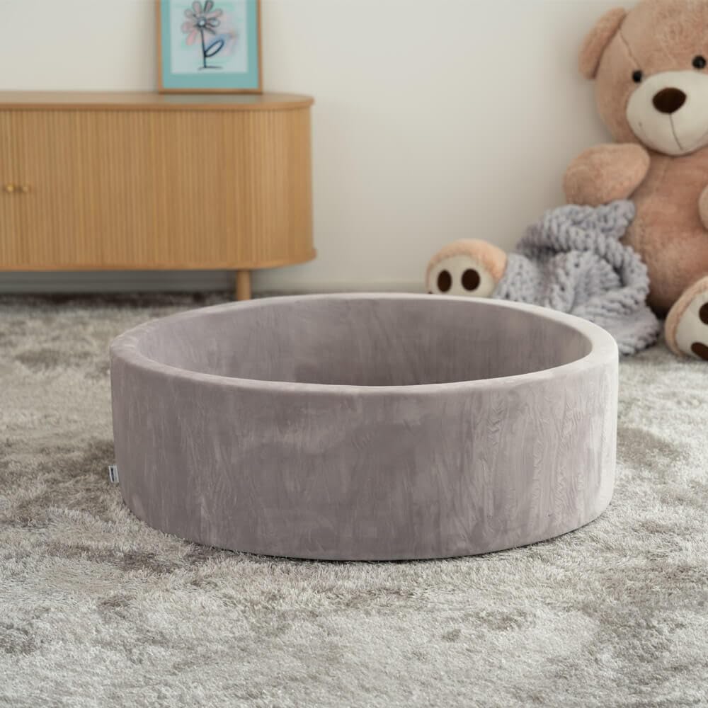 Home Deluxe - Bällebad Twirl - Samt Grau, 100 x 100 x 30 cm, Polyester, Abnehmbarer Bezug I Bällepool Bällchenbad