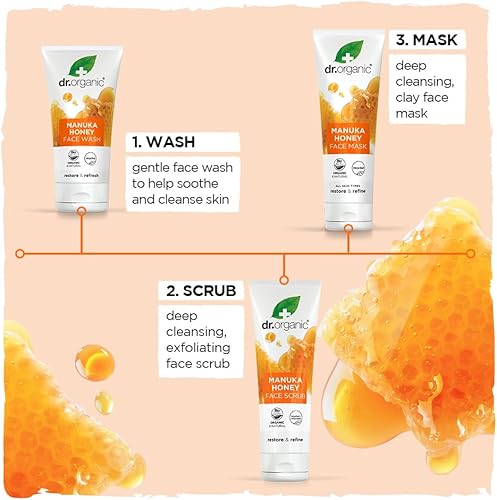 Miniatura 6 de Dr. Organic Manuka Honey Face Scrub | Limpieza profunda y exfoliante para piel seca, elimina impurezas y exceso de aceite, hidratante, certificado