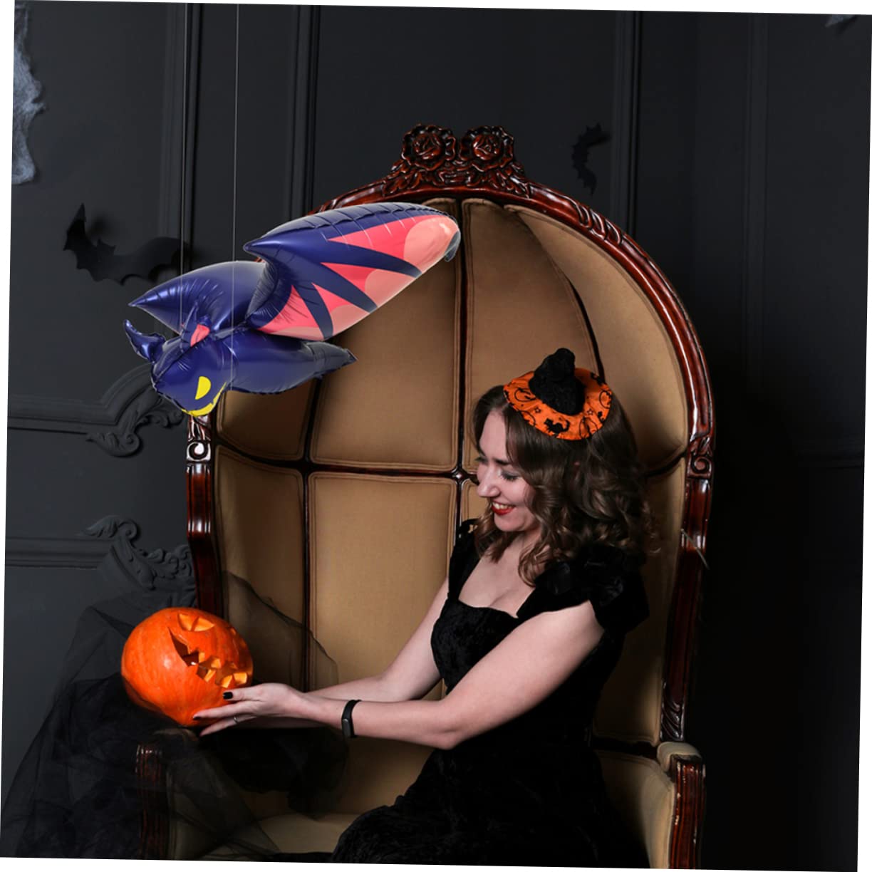 HEMOTON 16 Pièces Halloween Ballons Chauve Souris Gonflables Aluminium Noir et Bleu Foncé Décoration Effrayante pour Fête et