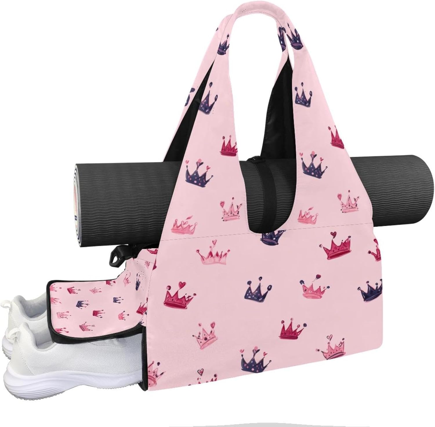 Yoga Mat Bag, Gym Workout Bag with Shoe Compartment, Pink Blue Butterfly Pilates Bag for Women, Quick Access Storage Yoga Tote Bag for Sports Travel Office