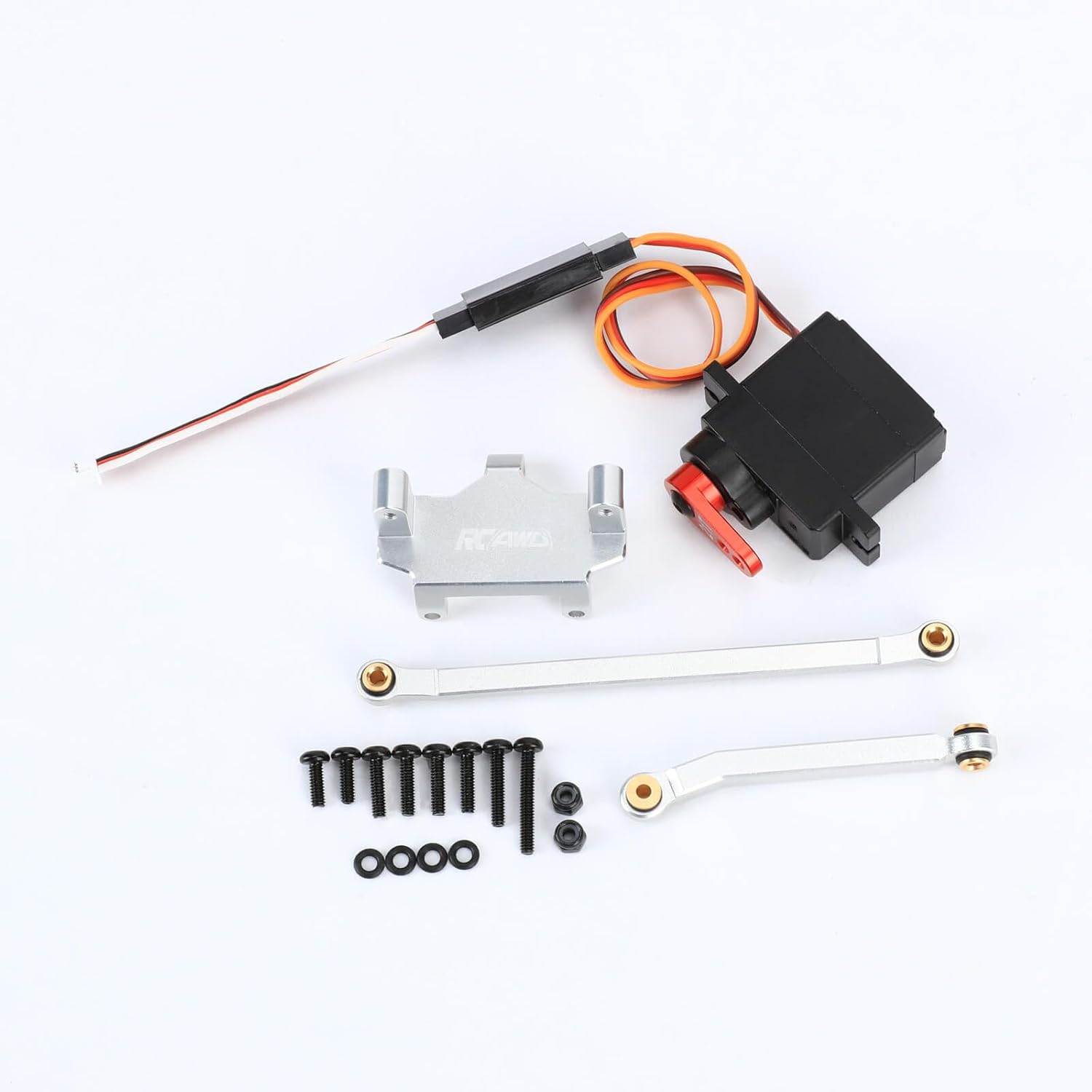 RCAWD 100% Durability Increase Upgrades for Hobbyplus CR18P, FUR-2411, CR-18, FMS1:18 Atlas RC Servo Mount & 1kg Metal Gear Servo Set & Steering Linkage & 21T Servo Arm Parts Silver