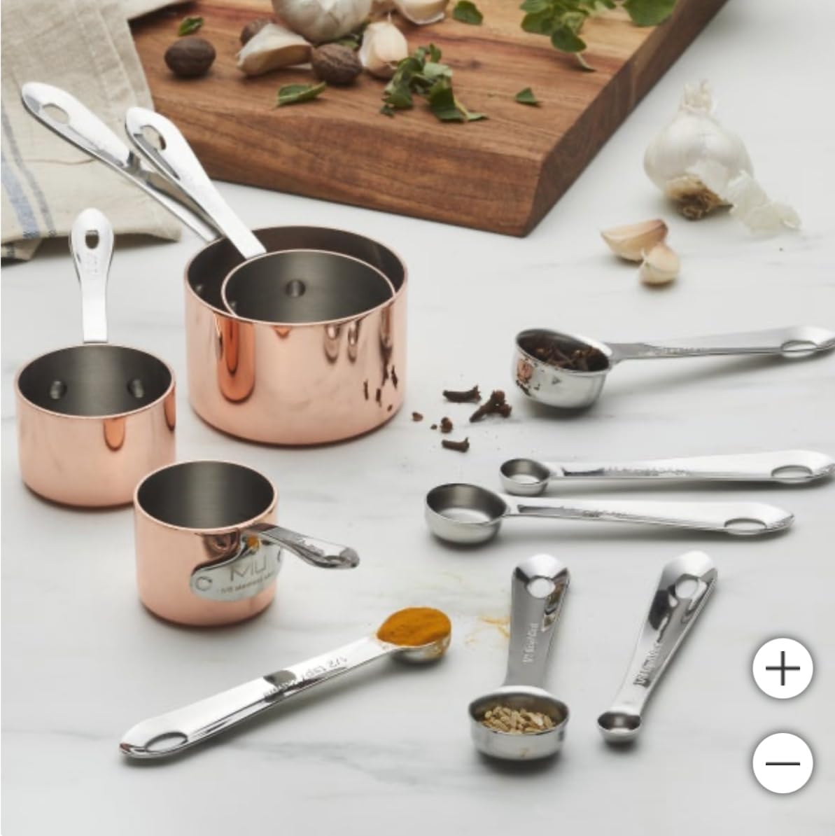 Set of 10 Copper and Stainless Steel Baking and Cooking Tools Set, Includes Pots, Pans, Measuring Cups, Spoons