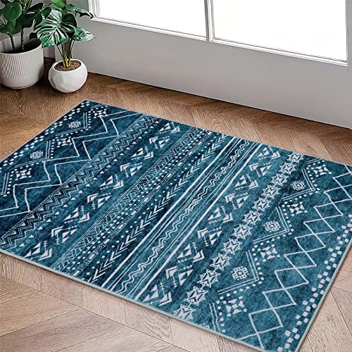 Beeiva Bohemian Small Entryway Area Rug, 2X3 Blue Kitchen Rug Non Slip Entry Rugs For Inside House, Geomatric Tribal Doormat Indoor Entrance Throw Rugs Washable For Bedroom Entryway Bathroom #TOP18
