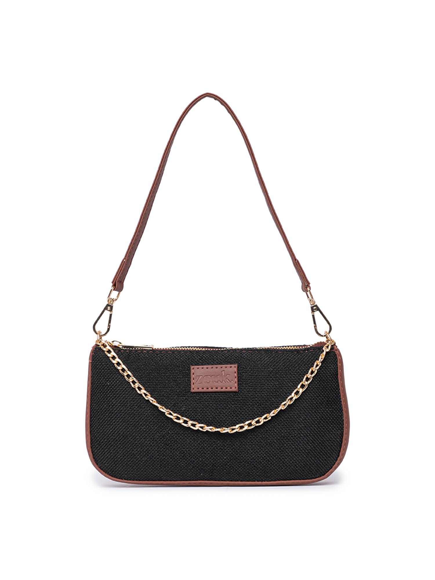 ZOUK Jet Black Solid Printed Womens Jute Handcrafted Vegan Leather Black Mini Shoulder Bag (B0BZSS1852) Amazon Price History, Amazon Price Tracker