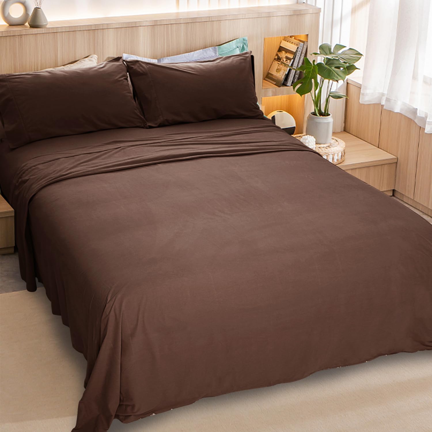 Marquess Flannel Sheet Set-Soft & Comfortable Bedding Sheet, Easy Care Ultra Warm & Luxurious 4-Piece Bedding Collection (Brown, Full)