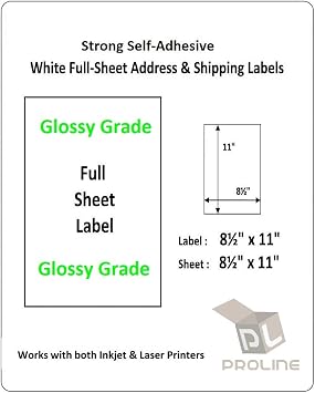 Glossy Grade Full-Sheet 1UP 8.5"x11" Self Adhesive Shipping Address Labels for USPS FedEx UPS Amazon FBA Works Laser and Inkjet Printers 200 Sheets