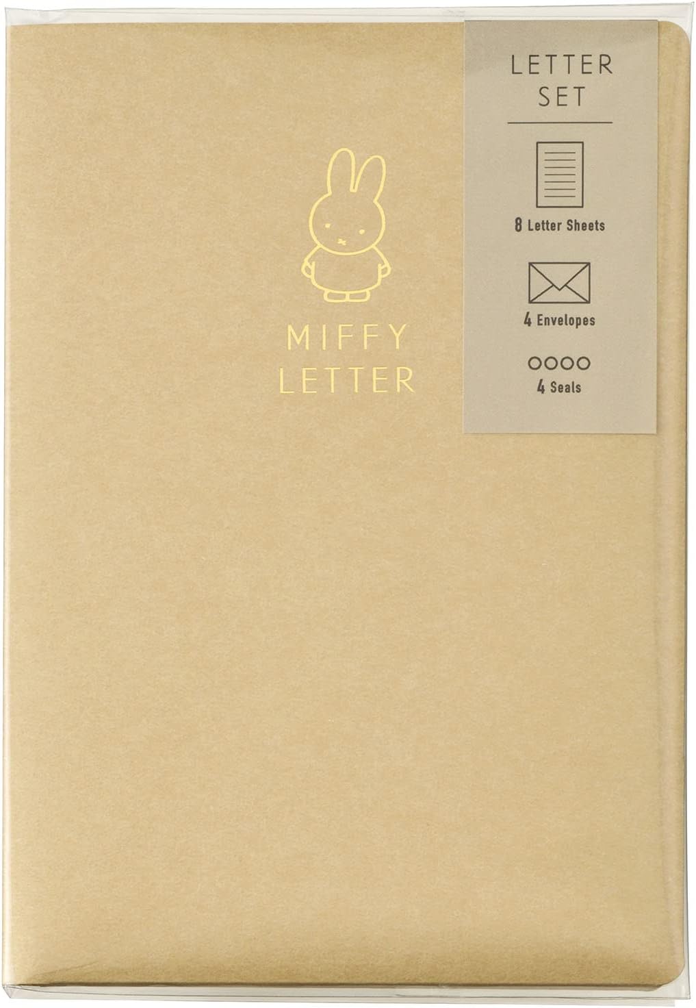 Le-MY12BE Maruay Miffy Letter Set with Case, Beige, 8 Stationery, 4 Envelopes, 4 Stickers