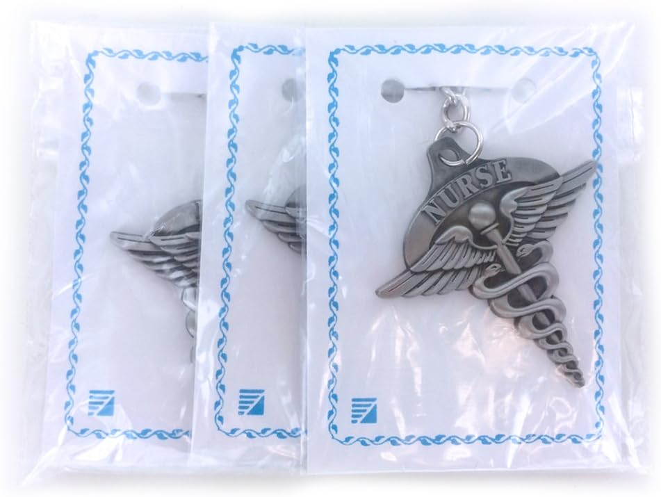 SHOP AWARDS AND GIFTS Nurse Caduceus Symbol Keychain, Thank You Appreciation Graduation Presents Gifts, Antique Pewter,