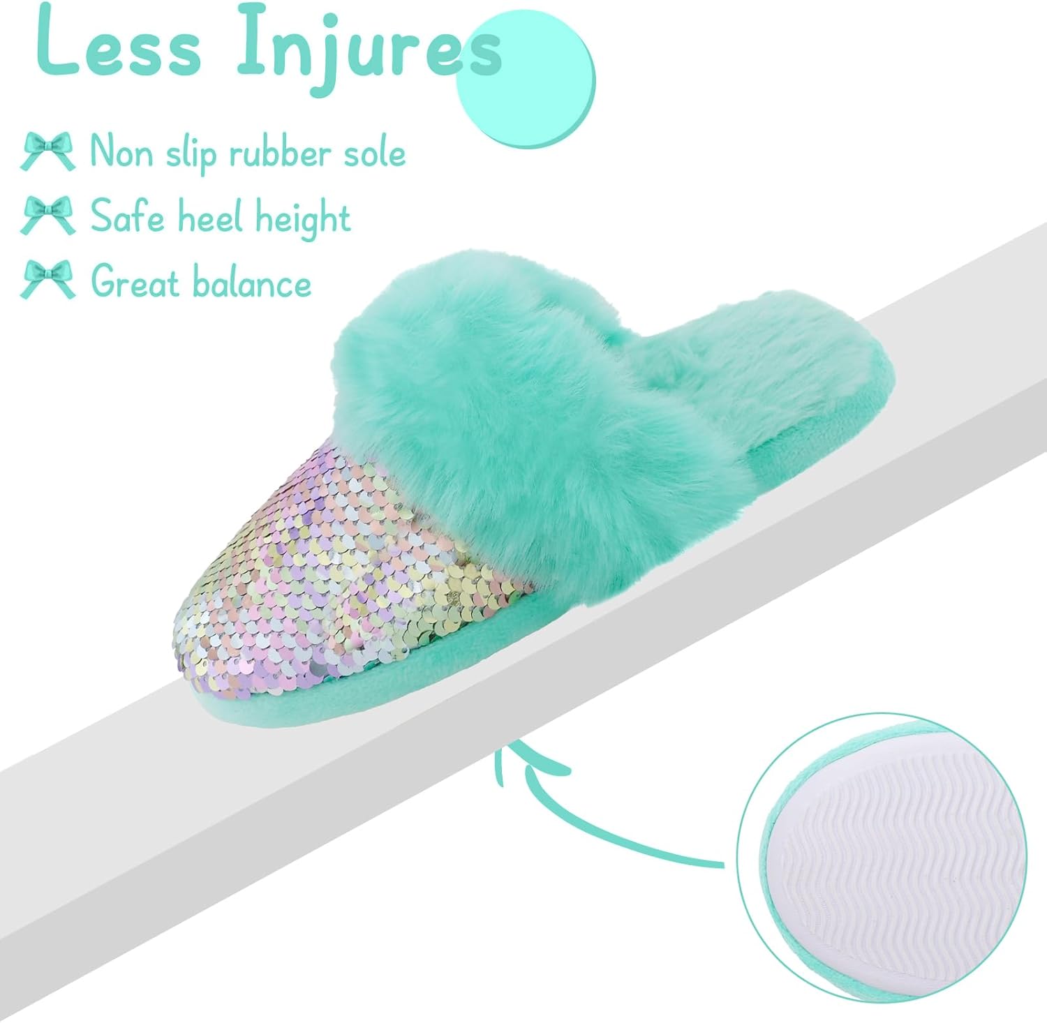 Girls Plush House Slippers Fluffy Sequin Slippers, Cute Faux Fur Slip-on Shoes Memory Foam House Slipper - Image 5