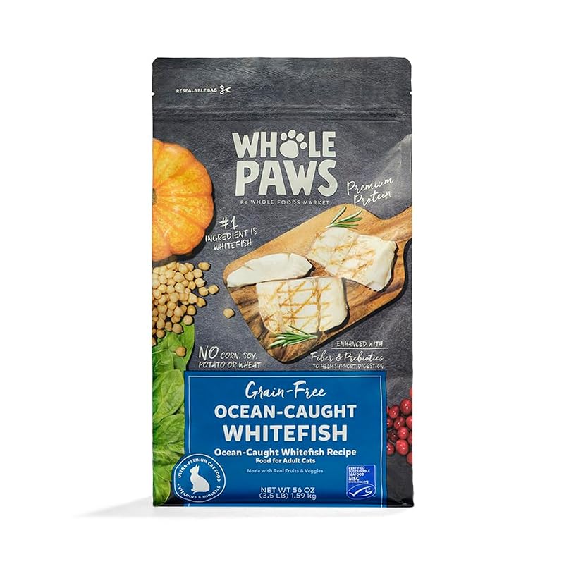 Ração Seca para Gatos Adultos Whole Paws, Receita de Peixe Branco Marinho, Sem Grãos, 1,59 kg