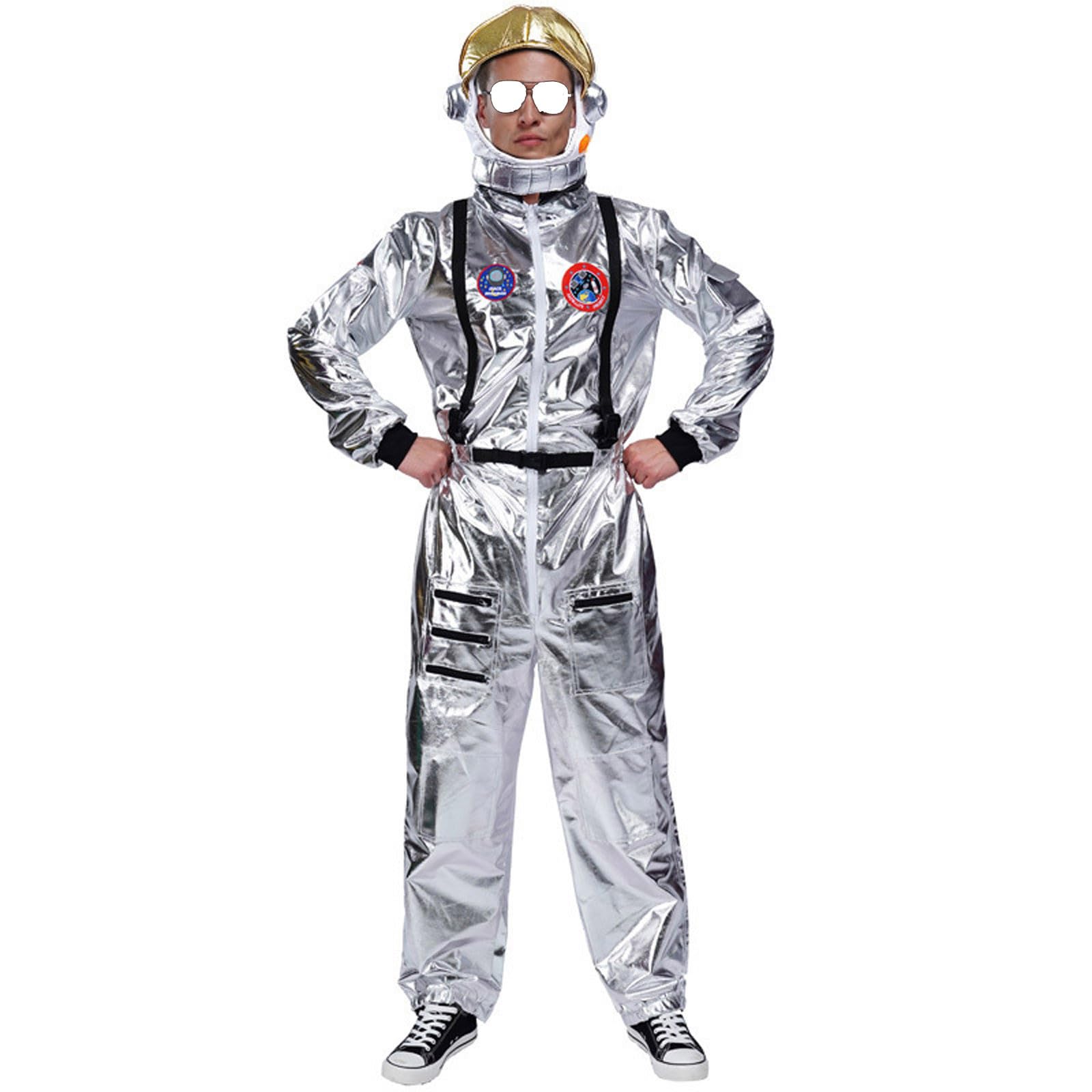 Costume da astronauta, da donna, in argento, da astronauta, da uomo, per Carnevale, per lo spazio, per lo spazio, per costume di carnevale