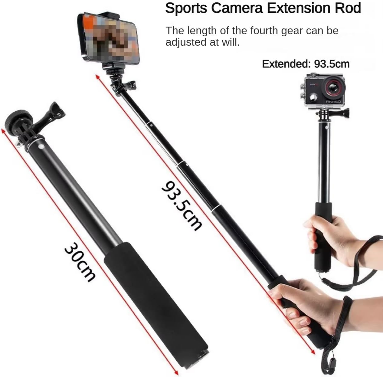 REFLEX CAMERA 93.5cm Extension Pole Selfie Stick Tripod Compatible with Go Pro Hero 13/12/11/10/9/8/7, Insta 360 One R X4 X3 X2 X | 1/4" Screw Adapter | Invisible Monopod for Action Sports Camera