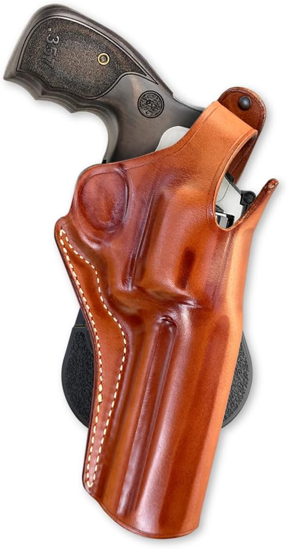 Masc Premium Leather OWB Paddle Holster with Thumb Break Fits, Model 686 Plus 7-Shot 5-inch, Barrel, Right Hand Draw Brown Color #1510#