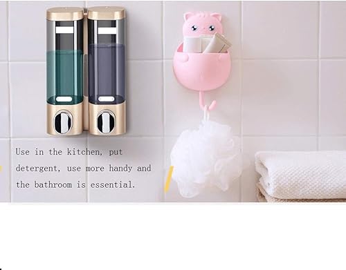 Miniatura 3 de Dispensador de bomba de jabón, dispensador de jabón manual sin perforaciones, montado en la pared, doble cabeza, botella de gel de ducha,