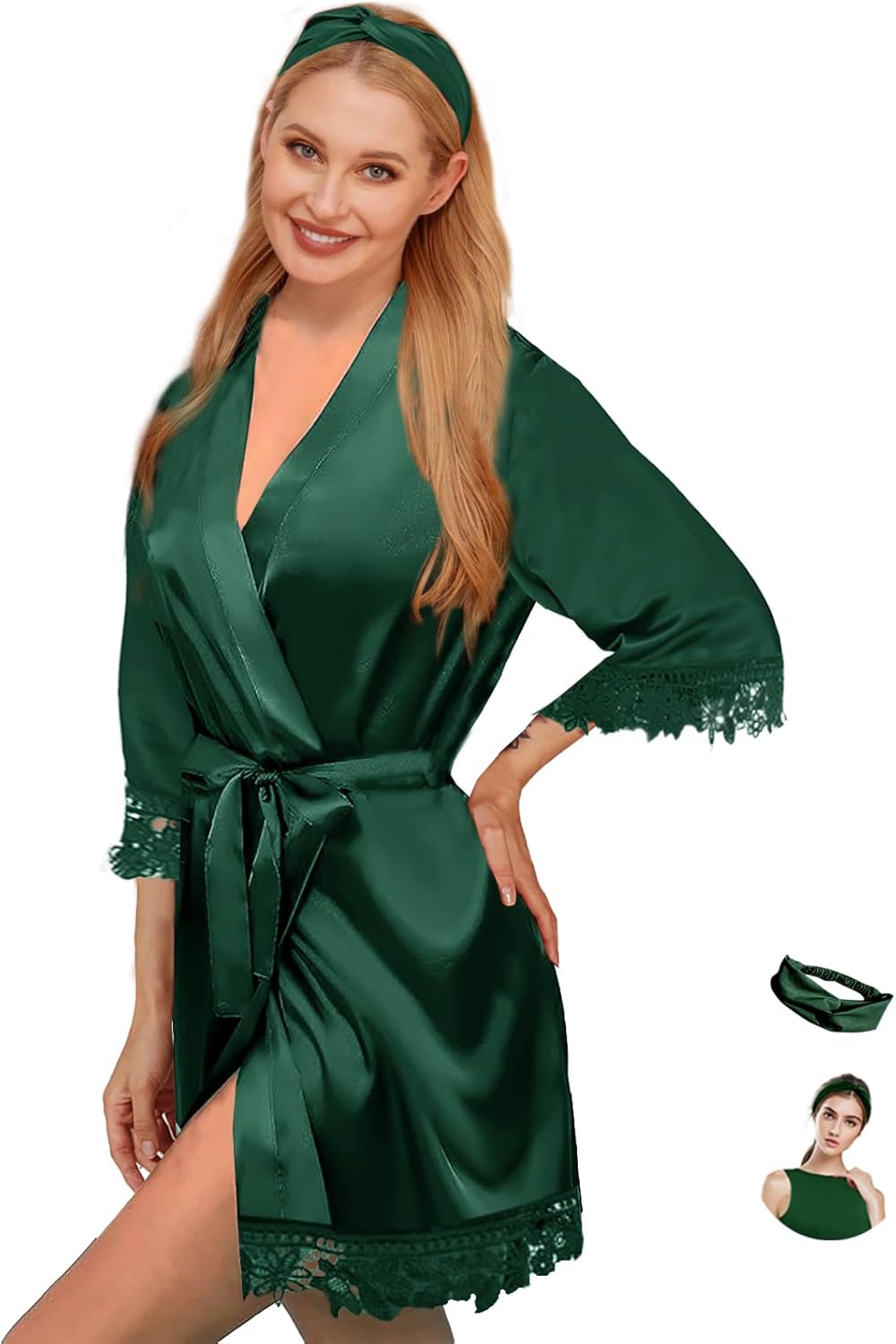 Silk Robes for Womens 2Pcs Satin Robe Kimonos Bridesmaid Bride Lace Bathrobes Sleepwear Bridal Silky Loungewear Wedding Robes