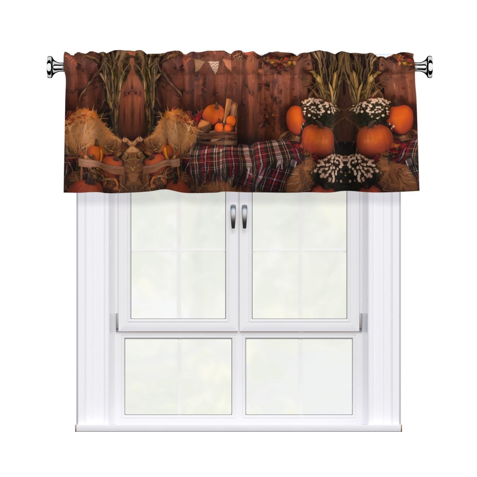 HJFCZH WHJSSF Autumn Pumpkins Prints 54x18in Curtain Valance - Peach Skin Polyester Kitchen Cover with Light Filtering Floral & 3" Rod Pocket