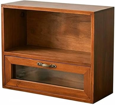 Acrylic Desktop Organizer Rustic Wood Organizer with Acrylic Doors Cabinet and Storage Display Suitable for Office, One Compartment, One Drawer with Transparent Acrylic Panel