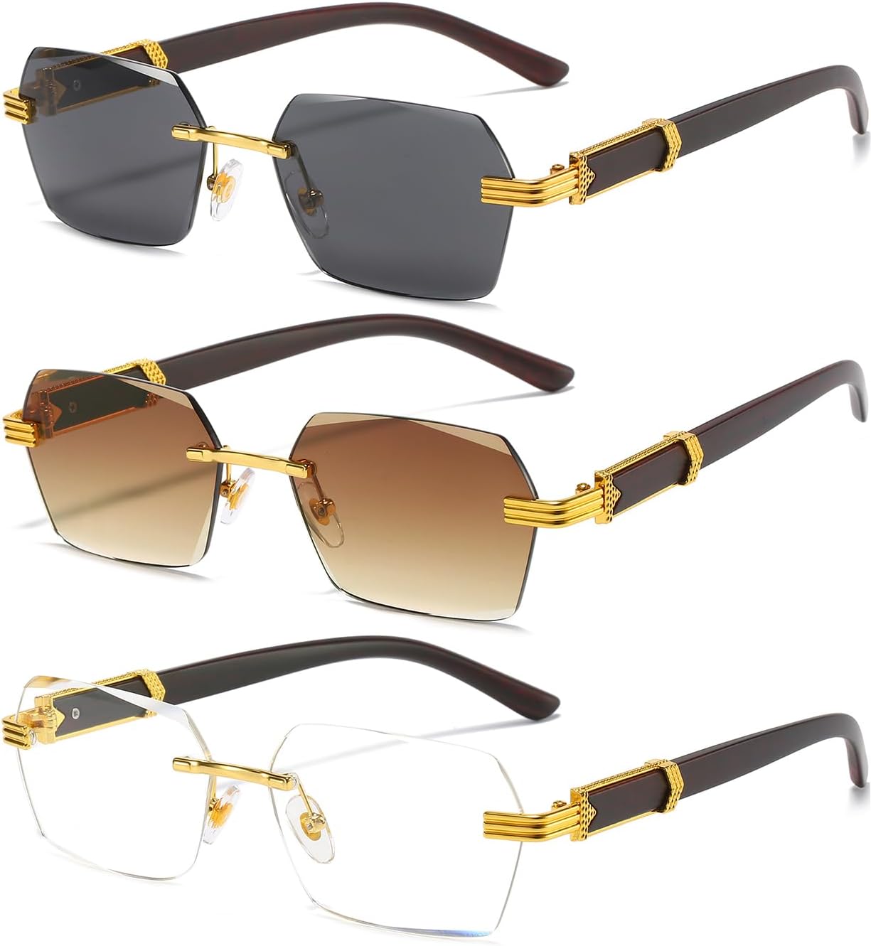 AIEYEZO Retro Rimless Sunglasses Rectangle Unisex Vintage Frameless Sun Glasses Fashion Square Tinted Glasses