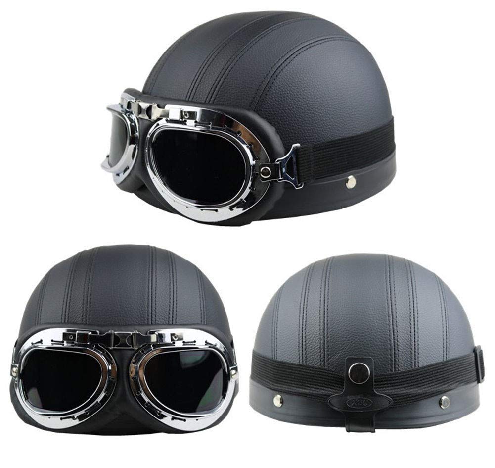 Retro kask motocyklowy z czaszką, z osłoną przeciwsłoneczną, kask z otwartą twarzą w stylu vintage PU Skóra do motocykli/skuterów/motorowerów/rejsów/pojazdów elektrycznych 2,55-62 cm