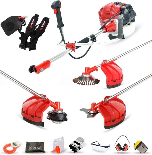 BU-KO BU-KO 52cc Motorsense Benzin-Rasentrimmer (mit String-Trimmer, Freischneider 3T-Blade, Stahldraht) — Trimmer & Sensen