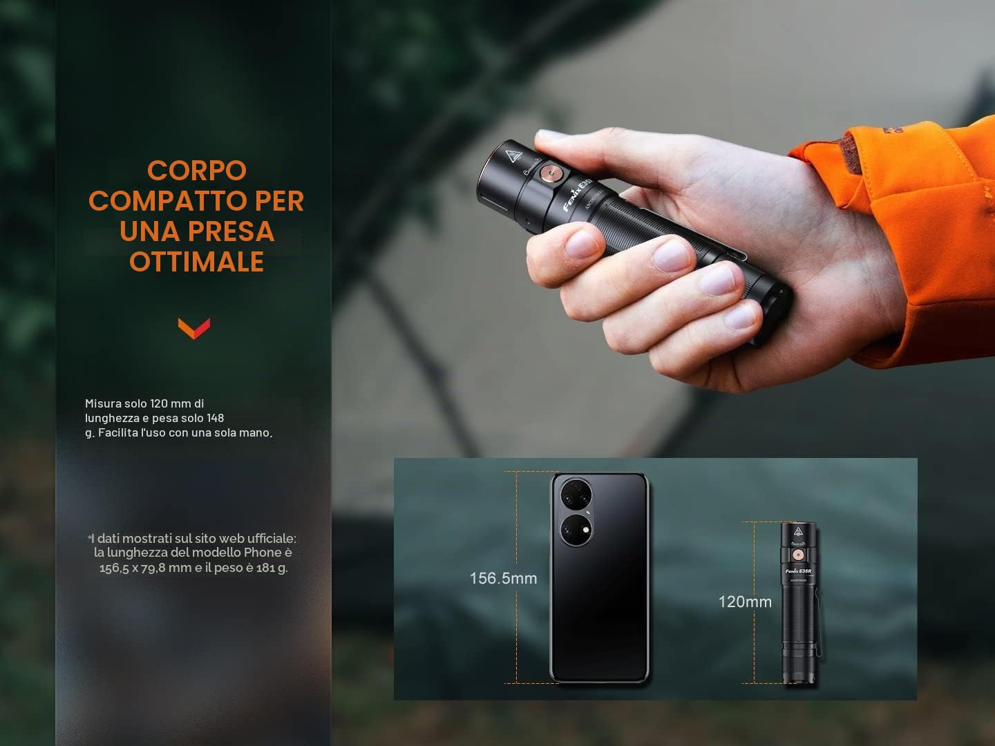 fenix E35R, torcia EDC ricaricabile ultra luminosa | 3100 lumen | 260 m | 69 ore max | tappo posteriore magnetico | alimentato a batteria 21700 | porta di ricarica USB-C | IP68