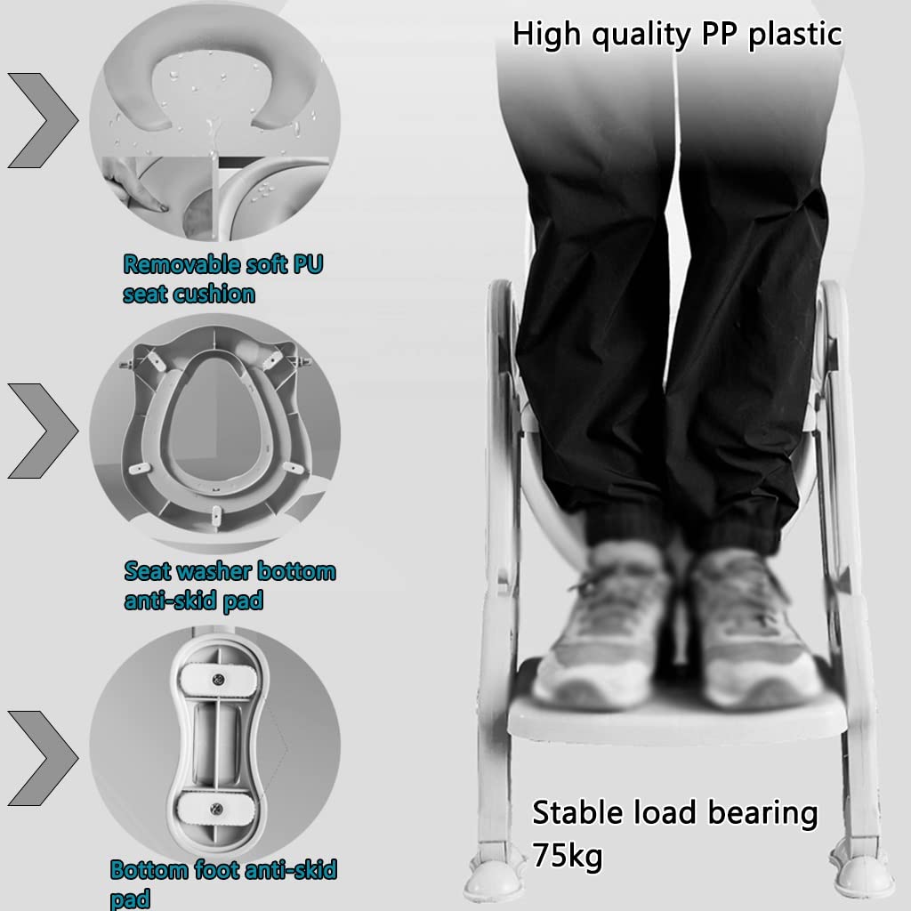 Aseo Escalera Asiento WC Casa Ajustable Asiento De Inodoro con Escalera para Niños Y Niñas, Plegable Y Estable Reductor WC con Escalera con Cojín De PU, Cargar Los Portes 75kg
