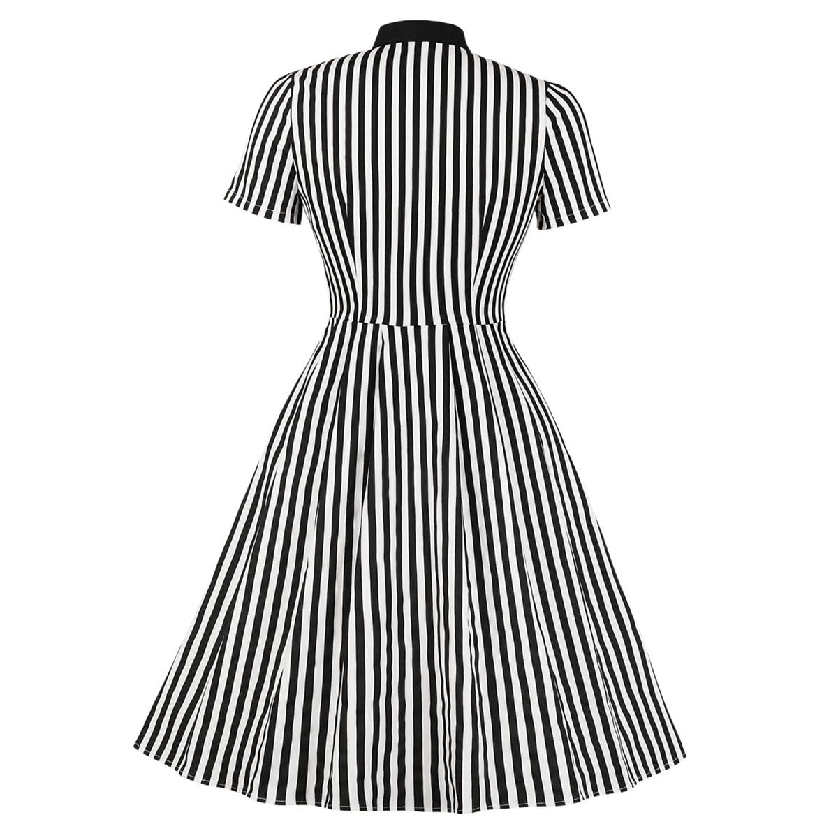 ABEHIK Robe mi-longue à rayures verticales pour femme - Style années 1950 - Pour Halloween et costumade - Style vintage - Boutons noués - Rockabilly