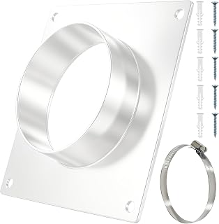 6 Inch Round Dryer Duct Flange White Galvanized Steel Wall Plate, Metal Square Duct Flange Adapter, Inside Air Vent Cover for Rigid Flex Pipe Exhaust Hose Connection HVAC Airflow System