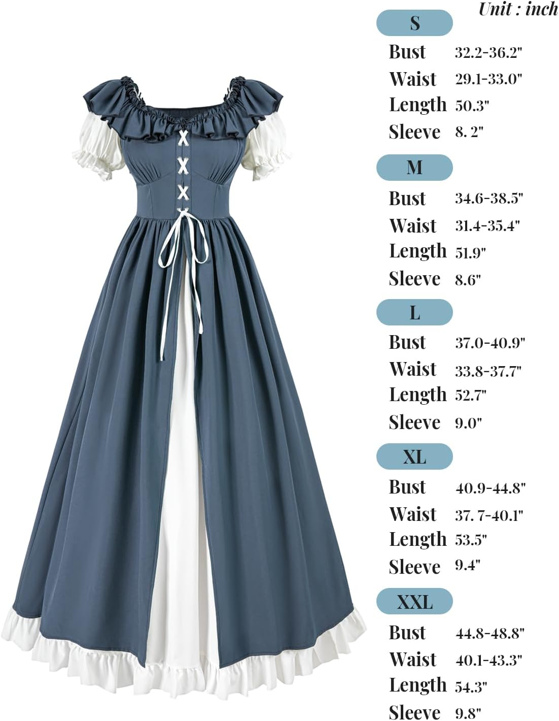 CR ROLECOS Renaissance Costume Women Medieval Ren Faire Dress Short Sleeve Lace up Victorian Peasant Dresses