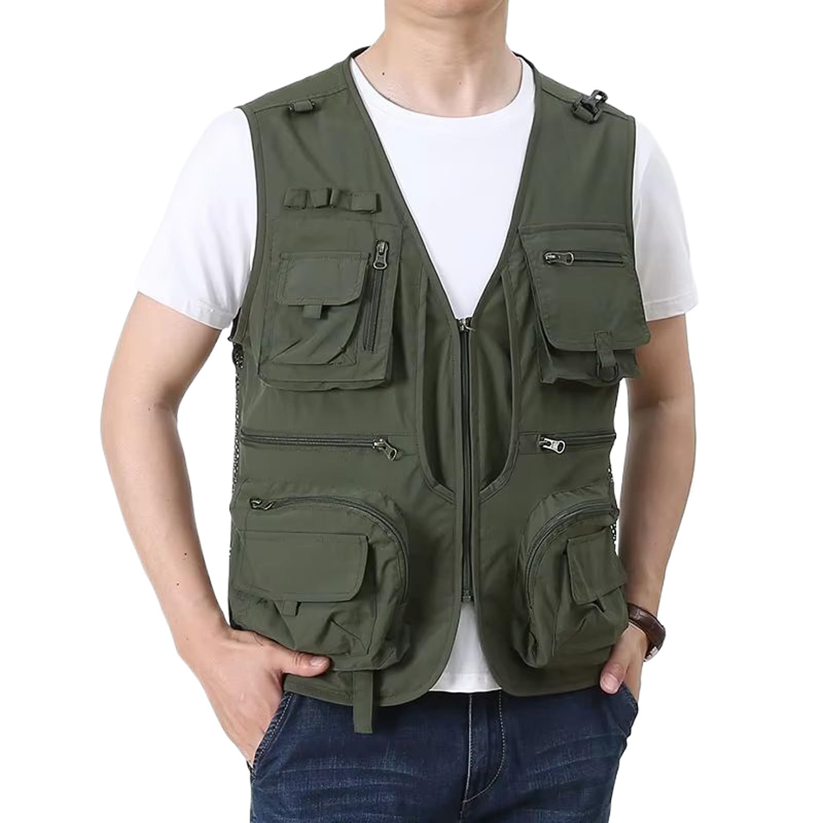 Chaleco de malla para hombre con bolsillos para herramientas 8