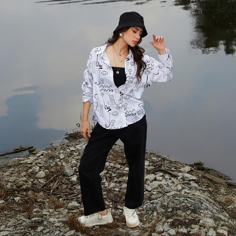 Image of PINACOLADA Women's Solid Oversized Shirt for Casual Wear | Spread Collar | Long Sleeve | Button Closure | Oversized Shirt Crafted with Comfort Fit for Everyday Wear