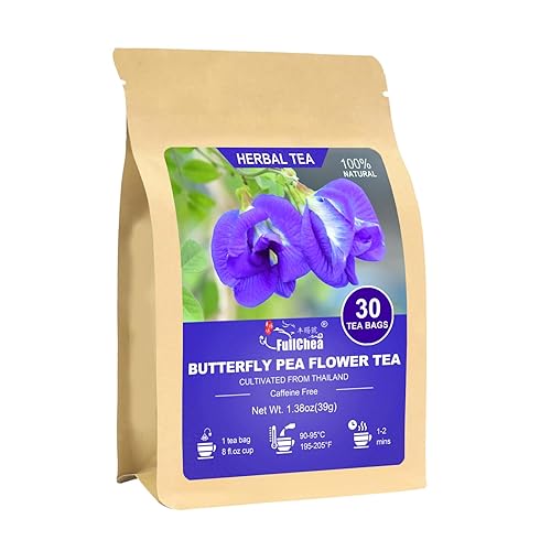 FullChea - 30 bolsas de té de flor de guisante mariposa, 0.04 onzas por bolsa, guisante de mariposa seco, cultivado de Tailandia, sin OMG ni