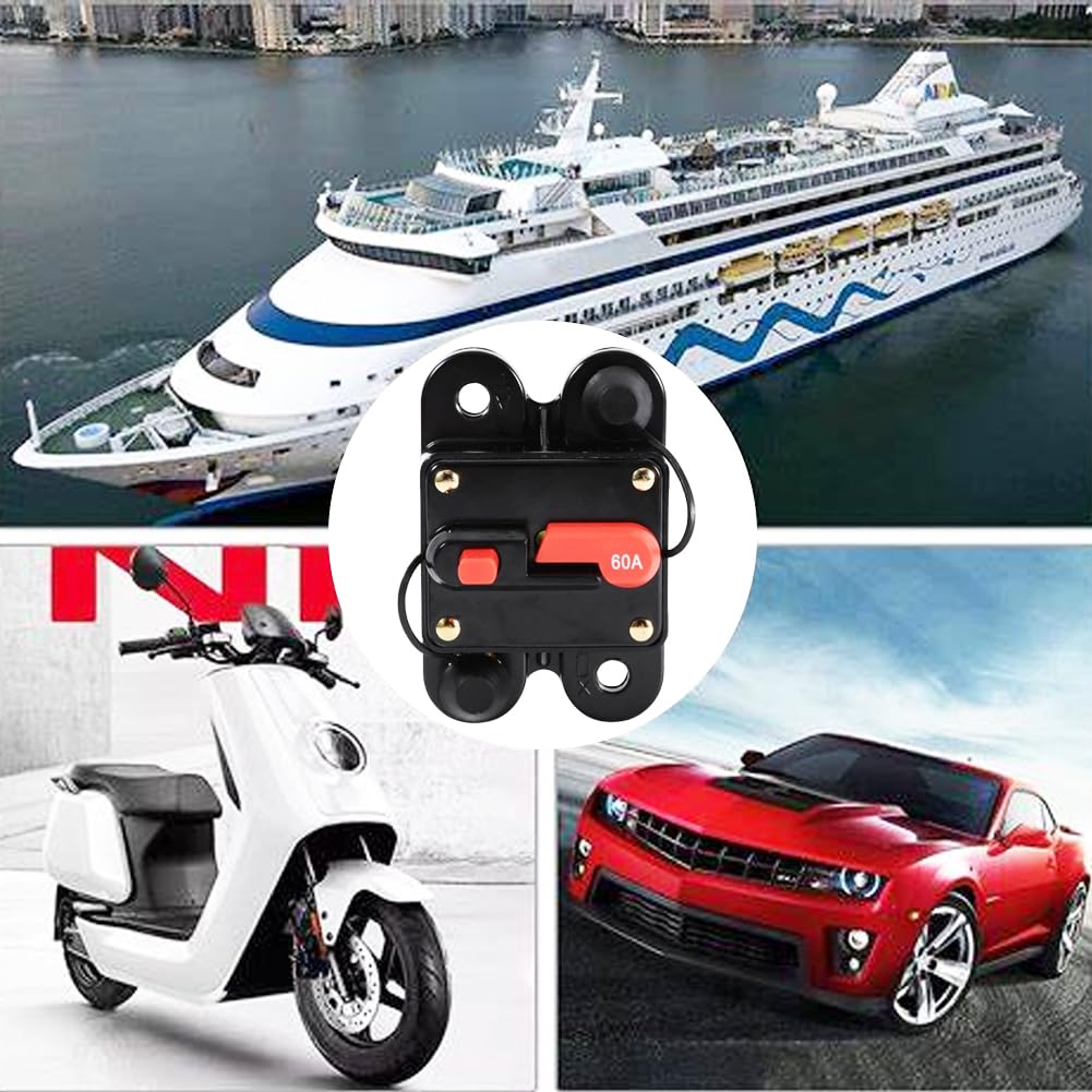 Disjoncteur Réinitialisable 60A Étanche 12-24V – Porte-Fusible Inline Bateau Moto Auto Avec Bouton Reset 50-100A
