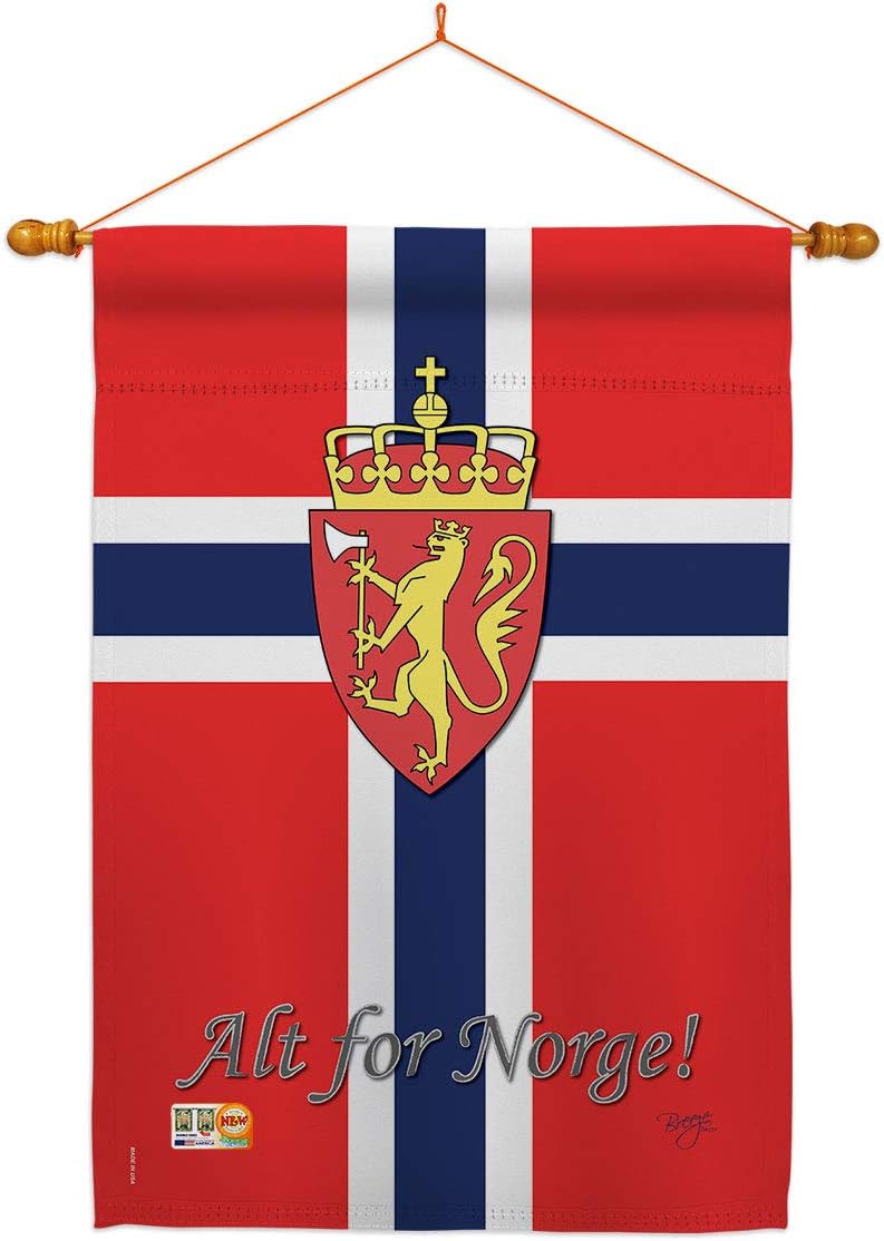 Norway House Flag Dowel Set Regional Nationality Nation International World Country Particular Area Small Decorative Gift Yard Banner Made In USA 28 X 40