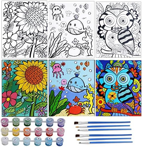 LSTRULST Paint by Numbers for Kids Ages 8-12, Pre-Printed Acrylic Oil Painting Kits with Framed Canvas Sizes 8x10inch, Includes 18 Acrylic Paint Pots and 6 Paintbrushes-3 Pack
